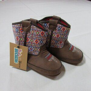 M&F Western Twister Baby Buckers Daniella Geometric Aztec Boots - Brown